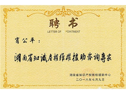 Chairman of Xiangtan Hengxin has been appointed as a rights protection expert by the Provincial Intellectual Property Bureau